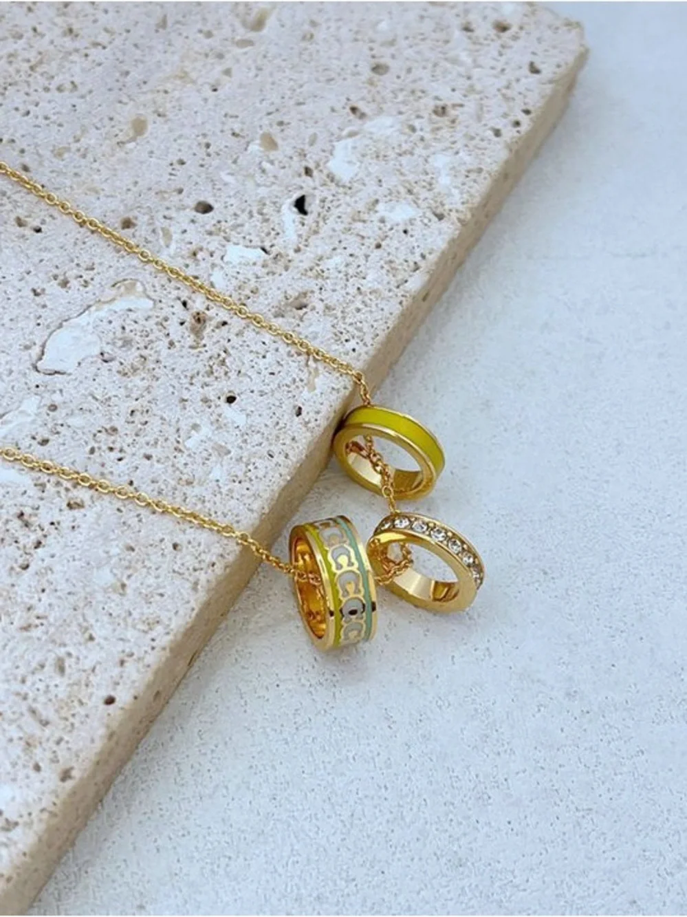 Coach Gold-Tone Necklace with Yellow Enamel and Crystal Accents